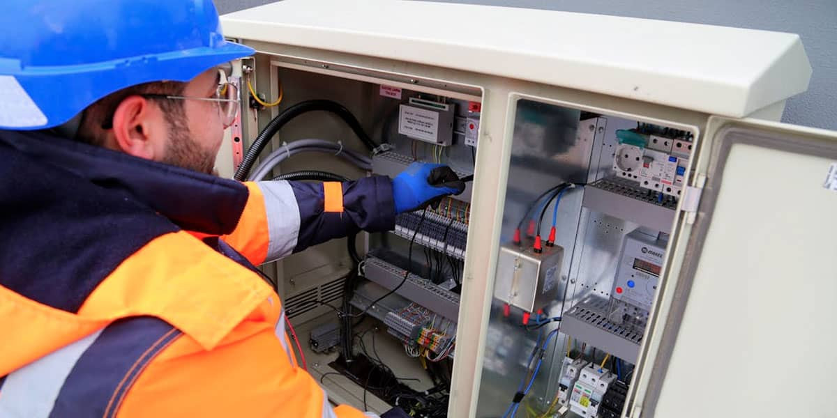 un technicien occupé à brancher une installation électrique